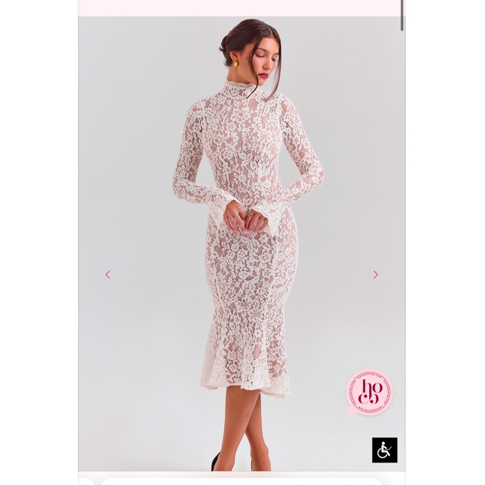 House of CB Vintage Ivory Lace Fitted Midi Dress- Sophia- Size Small